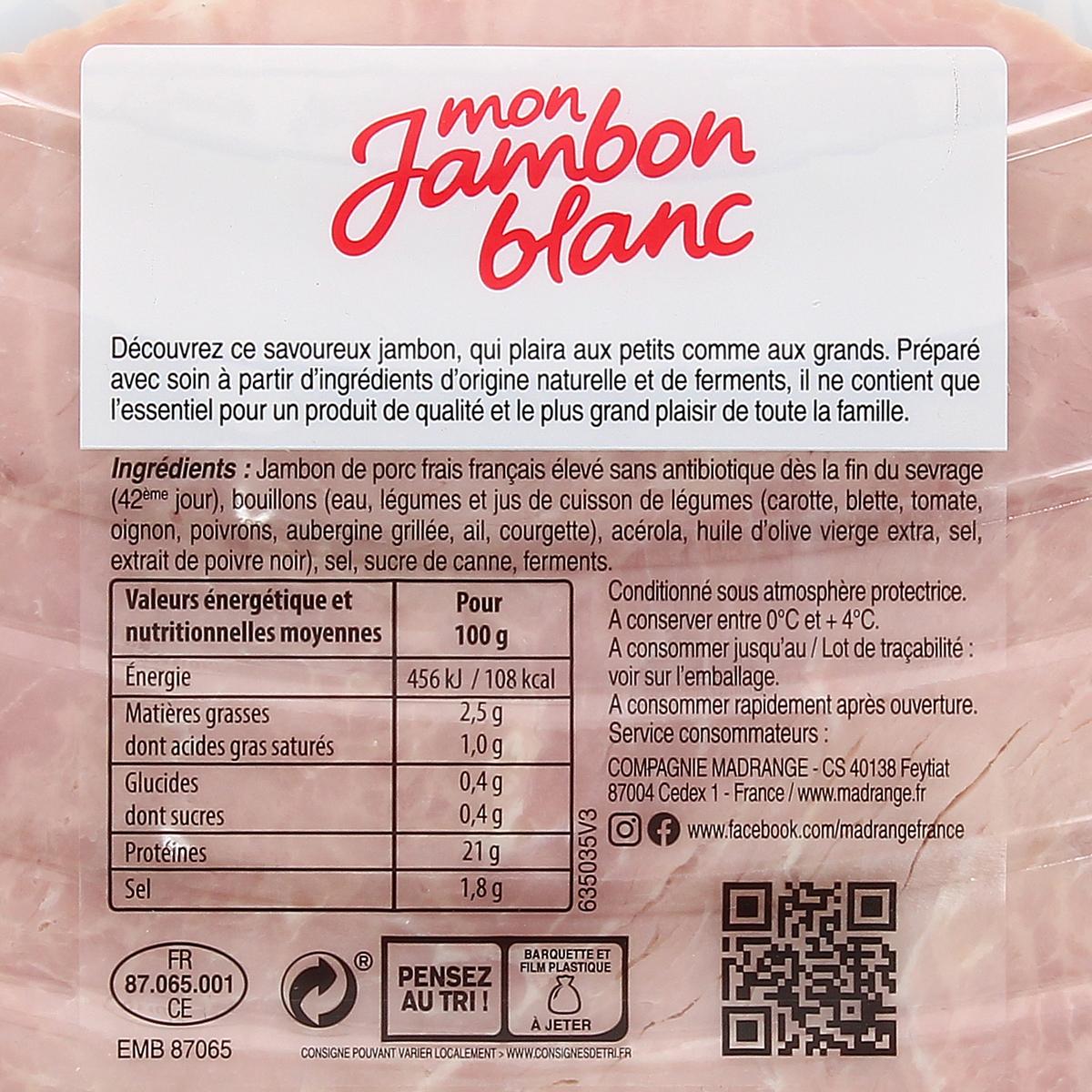 Jambon Blanc Conservation Sans Nitrite, jambon cuit sans nitrite - Madrange