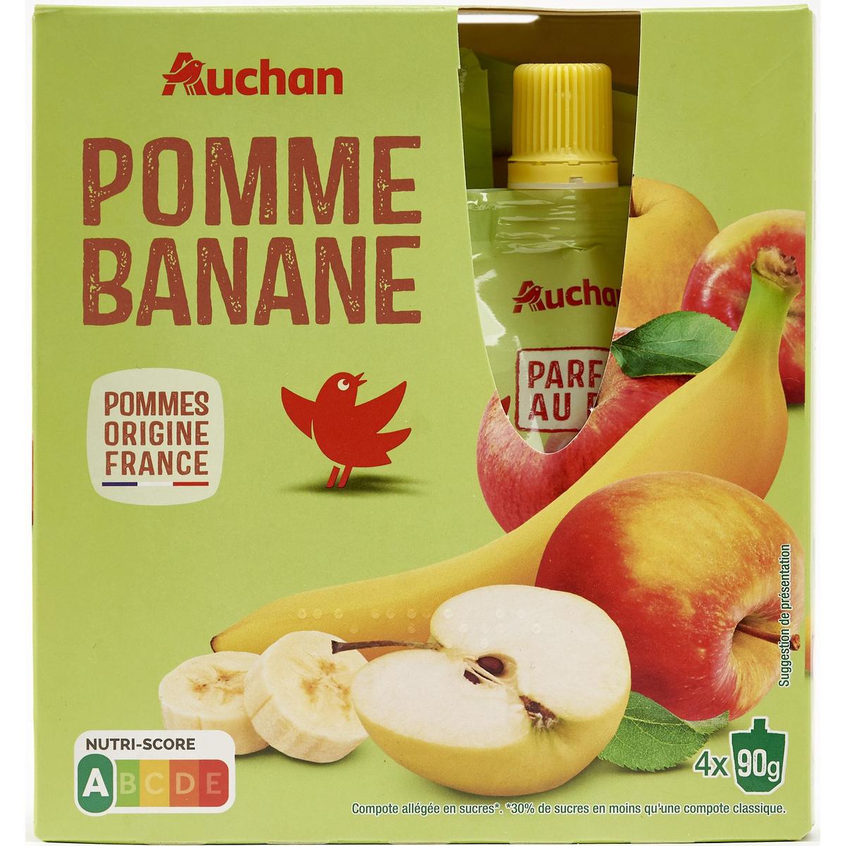 3596710492107 - Auchan - Gourdes compote pomme banane allégées en sucres sans conservateur
