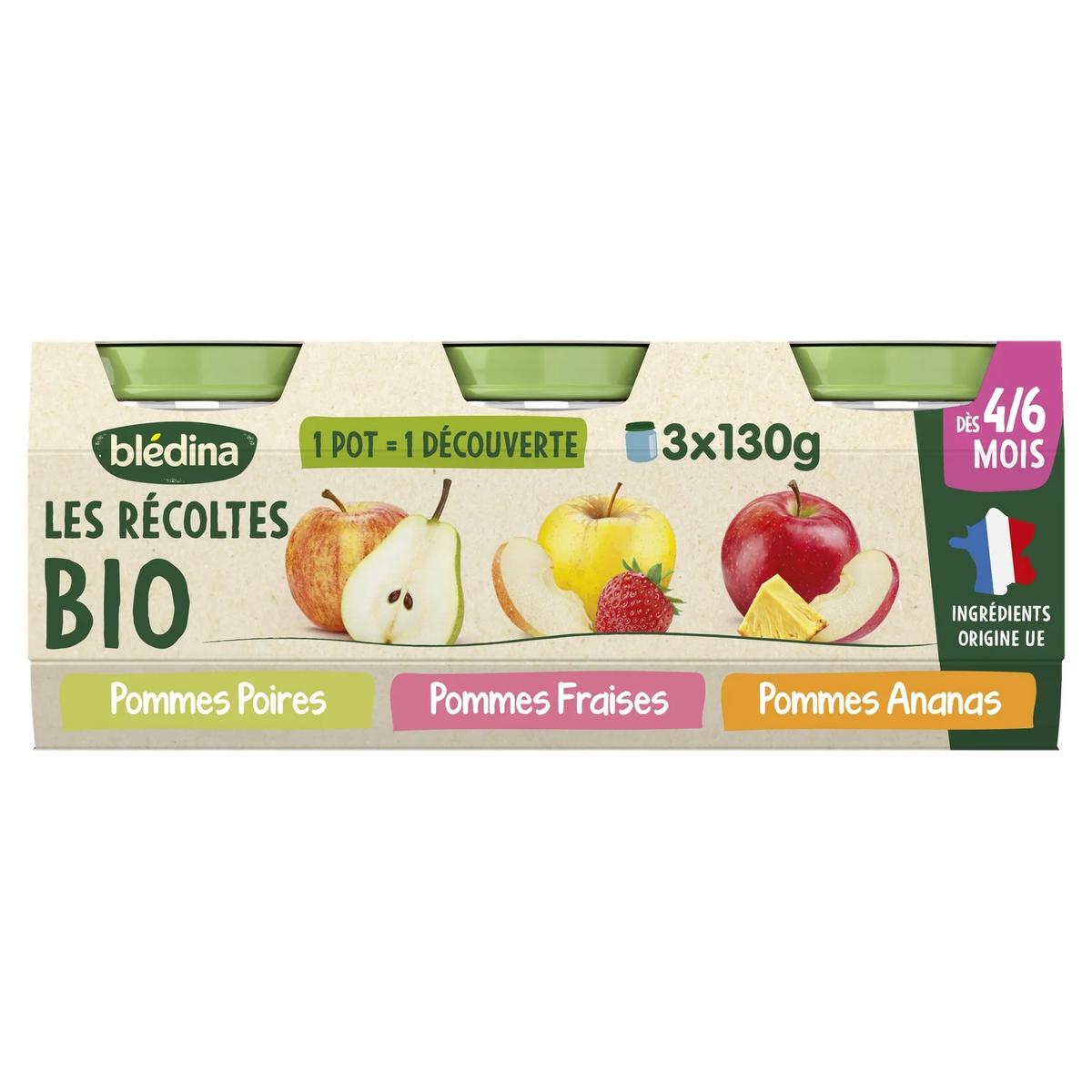 3041091902207 - Blédina - Les Récoltes Bio - Pomme Poire Fraise Ananas Bio Pot Bébé Dès 4 mois