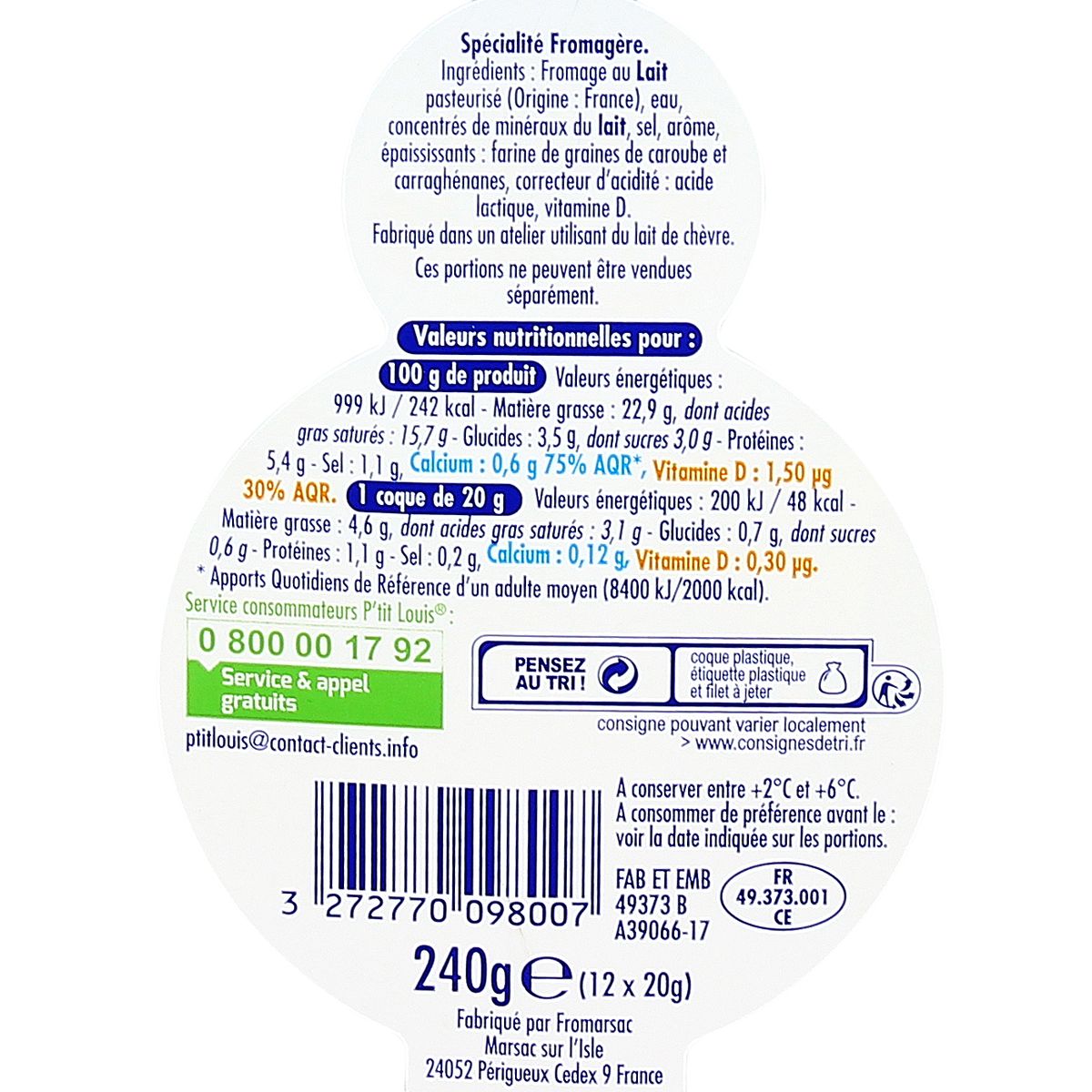 3272770098007 - P'tit Louis - Coque fromagère Filet 240g