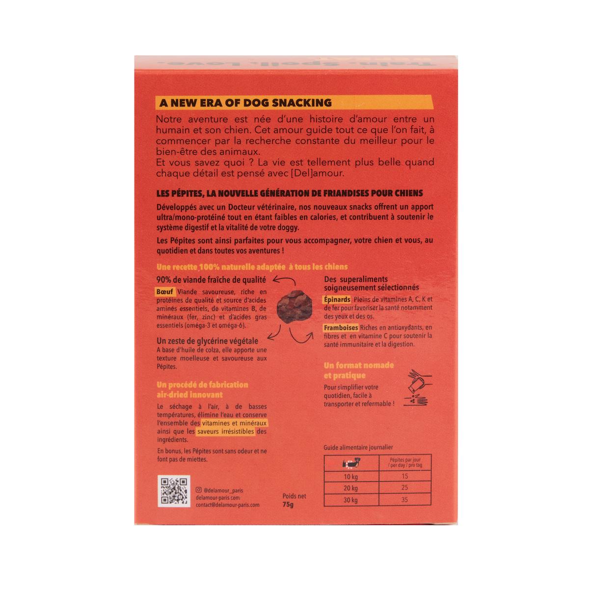 3760407550108 - Delamour - Pépites Bouchées Boeuf Framboise Friandise Récompense pour chien