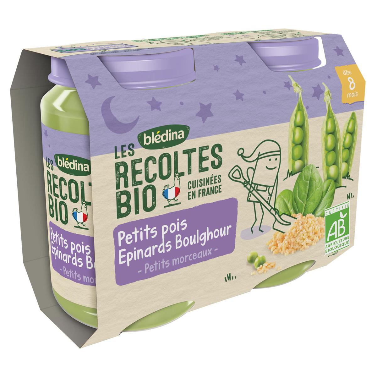 3041091551108 - Blédina - Les Récoltes Bio - Petit Pois Epinard Boulghour Bio Pot Bébé Dès 8 mois