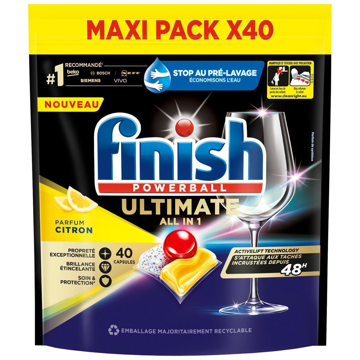 Finish All in 1 Max Plaquettes Lave-vaisselle au Citron, 1 lot de 72  pastilles