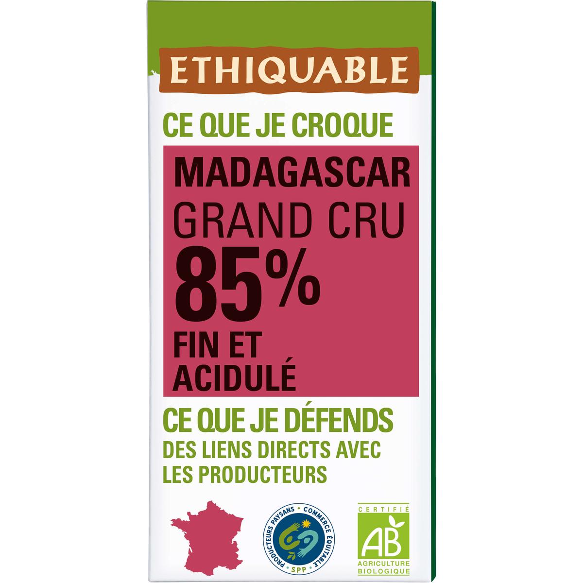 3760091722508 - Ethiquable - Commerce Equitable - Chocolat Noir 85% cacao Bio de Madagascar