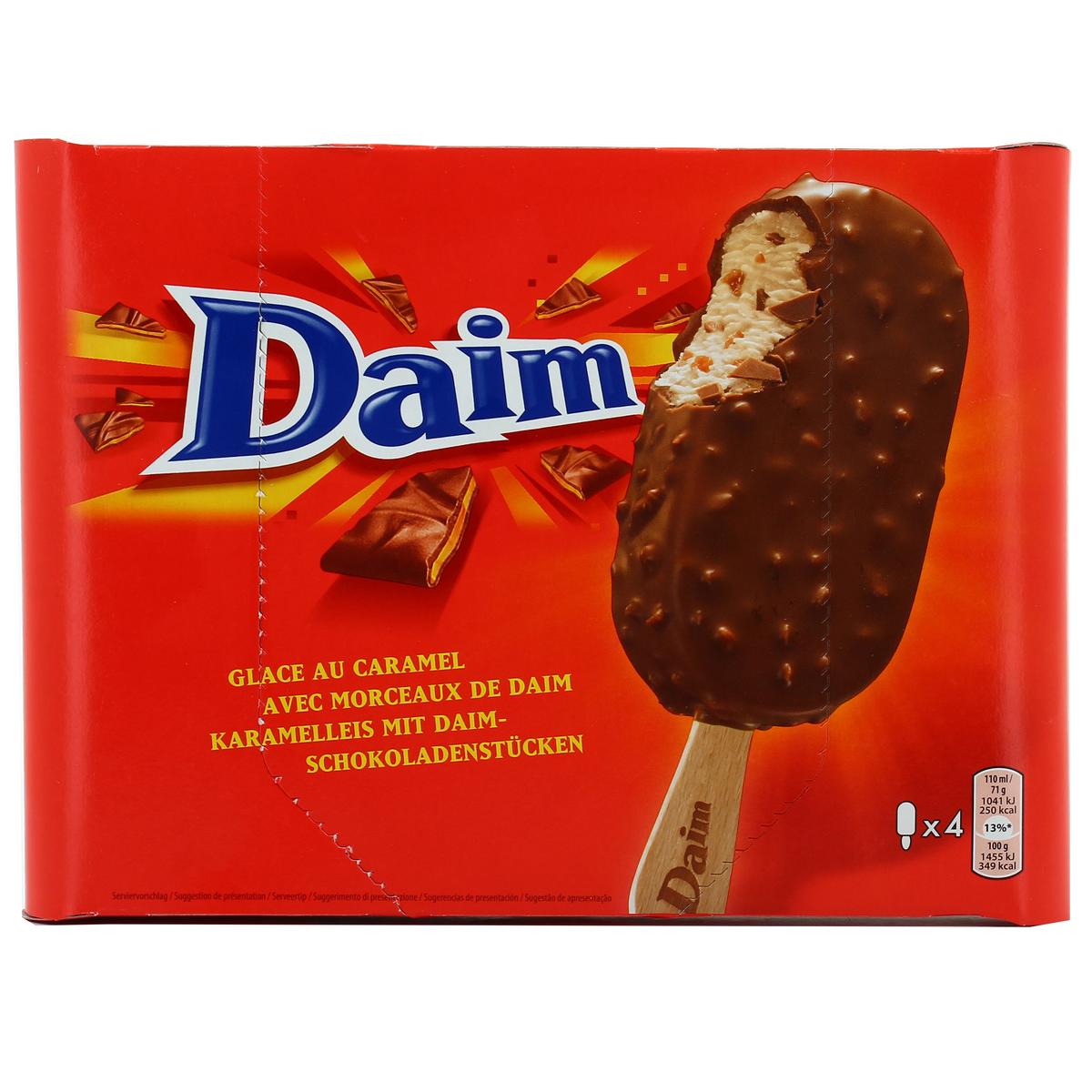 Daim 4 Batonnets Glaces Au Caramel Avec Des Morceaux De Daim Et Sauce Caramel 4x110ml