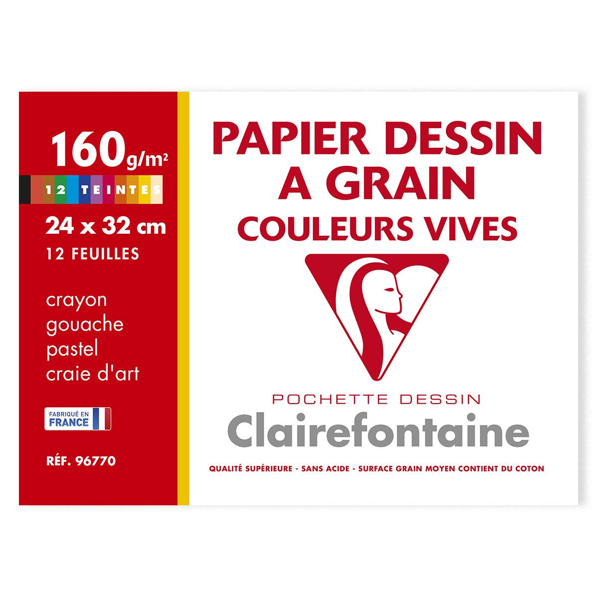 3329680967708 - Clairefontaine - Feuilles de dessin 24 x 32 cm 160 g/m² couleurs vives