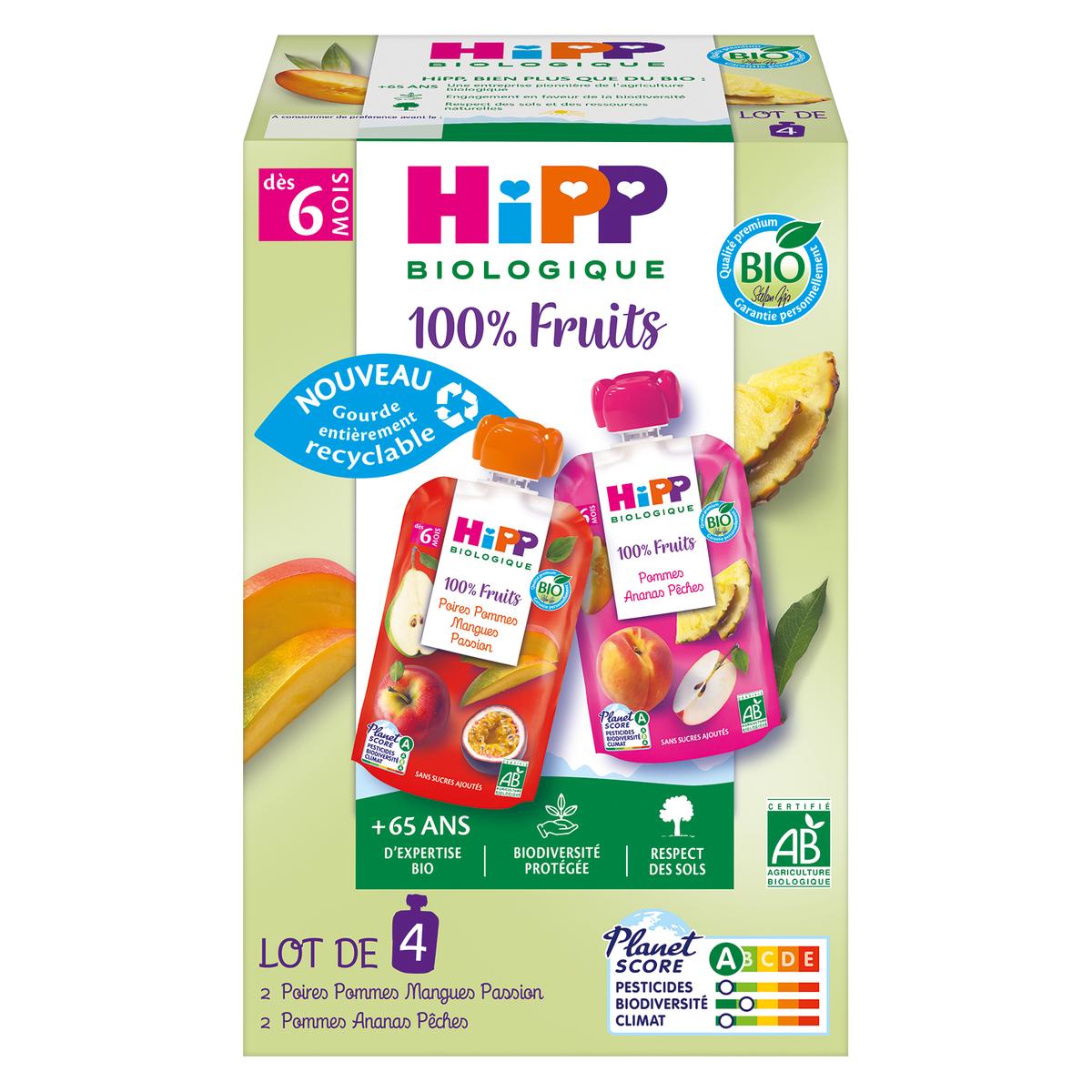 4062300468108 - Hipp - 100% Fruits - 2 Variétés Purées de Fruits Bio Gourde Bébé Dès 6 mois