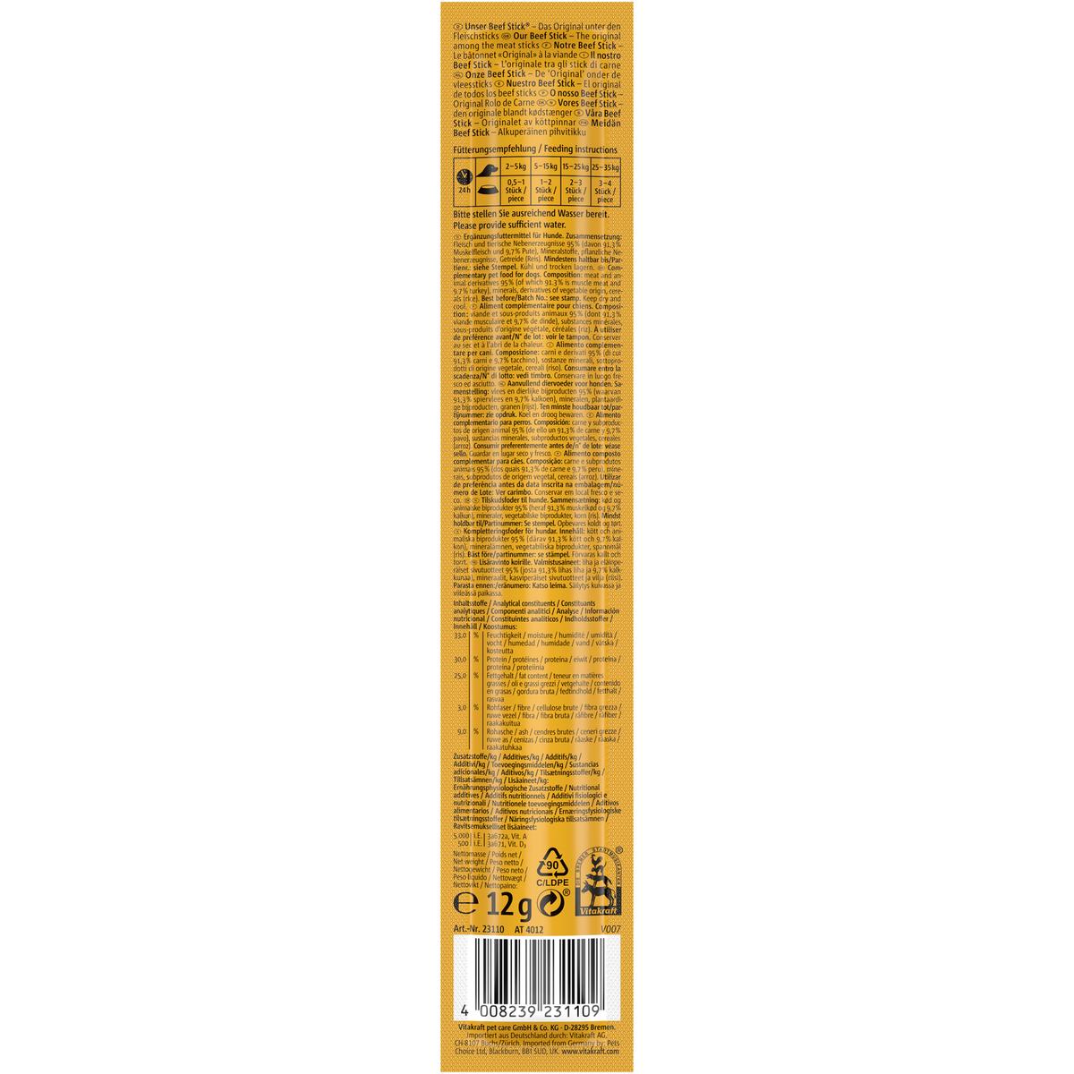 4008239231109 - Vitakraft Beef Stick - Bâtonnet Dinde - Friandise Récompense pour chien