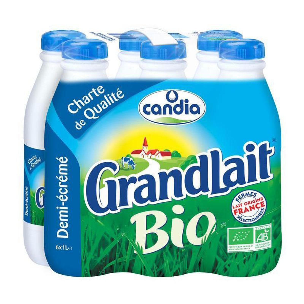 Candia Grand Lait Bio Demi-écrémé, 6x1L : houra.fr