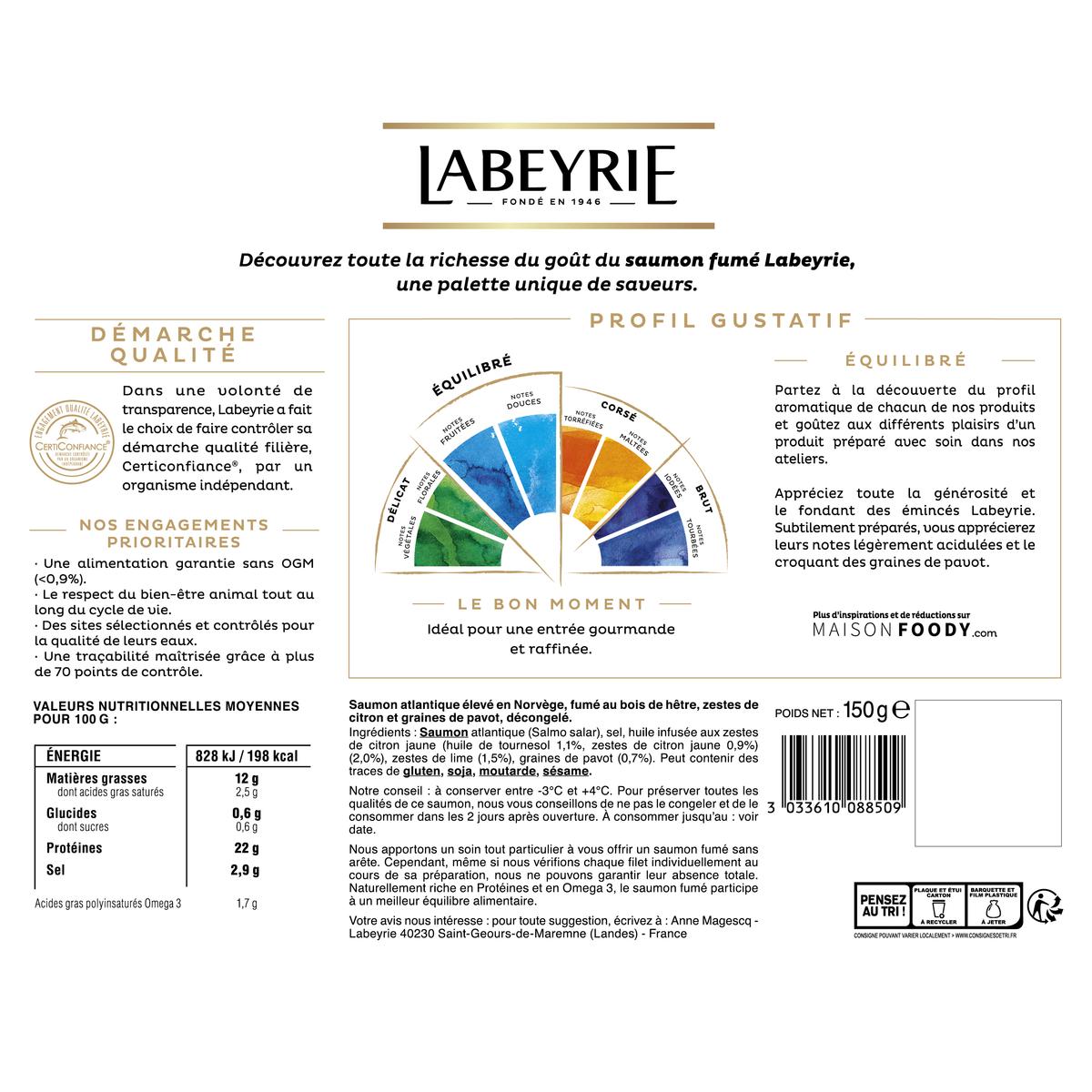 3033610088509 - Labeyrie - Saumon Fumé Emincés Fondants Eclats de Citron & Graines de Pavot