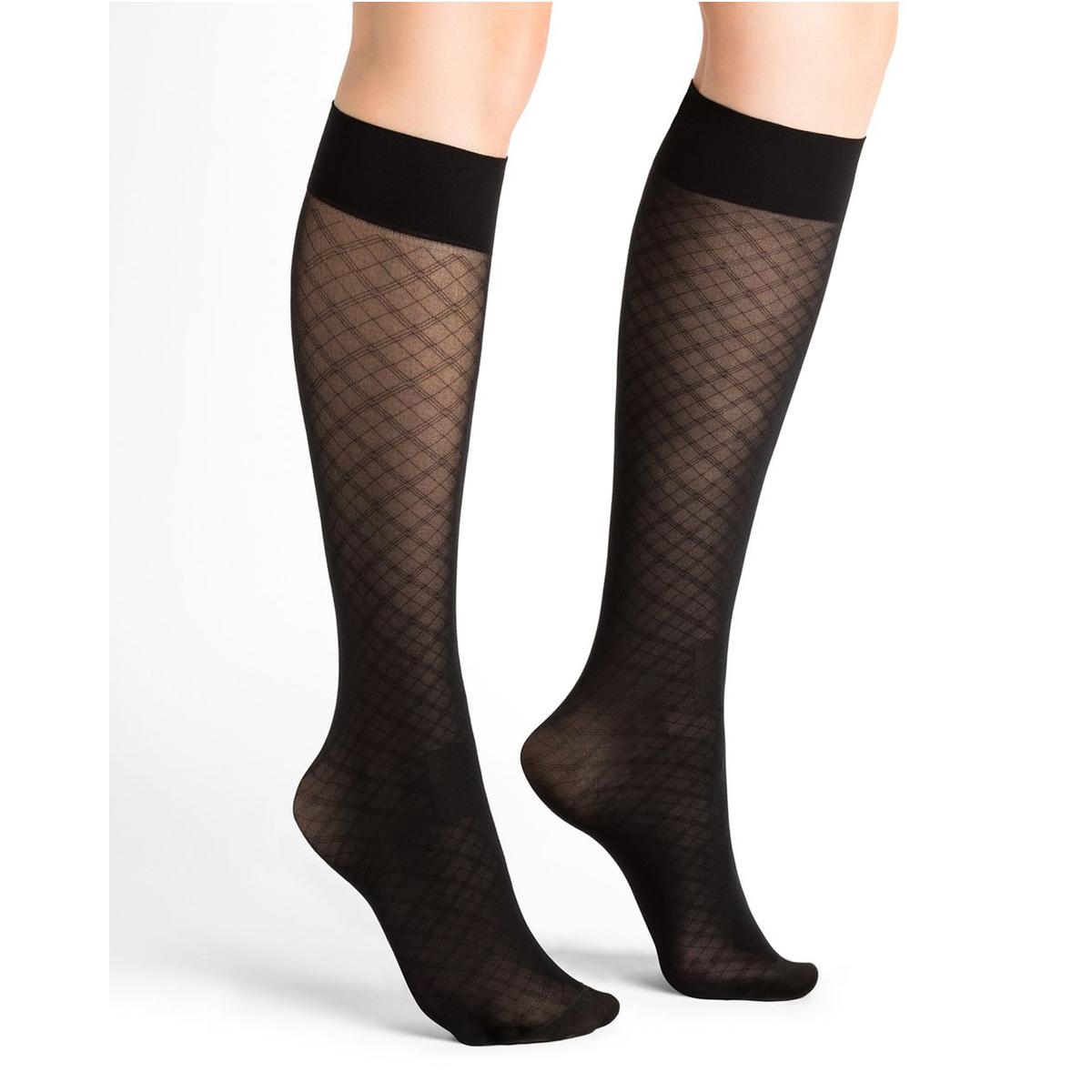 3501356312610 - Bleuforêt - 1 paire mi-bas semi opaque Losange Noir 30D