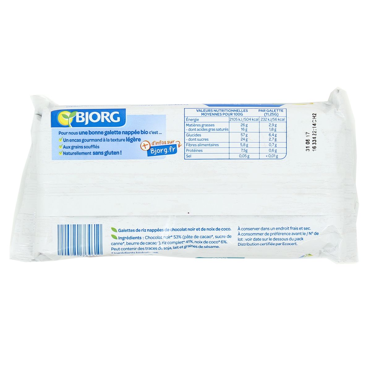 Livraison A Domicile Bjorg Galettes De Riz Chocolat Noir Coco Bio 90g