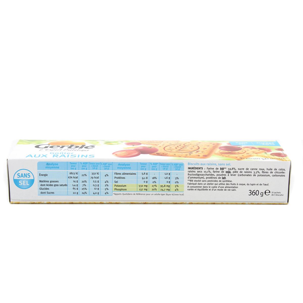 3251491787810 - Gerblé Teneur Réduite - 20 Goûters aux raisins -32% de sucres en moins