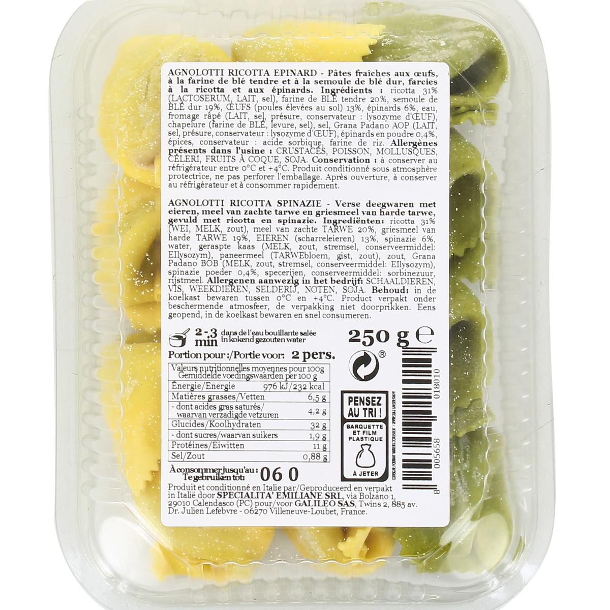 8005658018010 - Galileo - L'Italie des Pâtes - Agnolotti Ricotta et Epinards