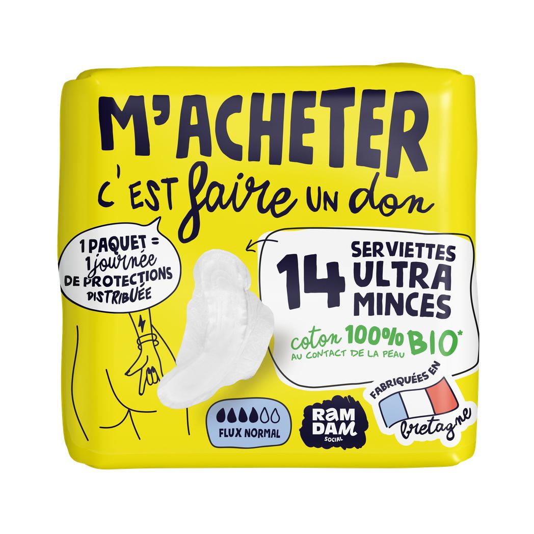 3770032551111 - Ramdam social - Serviettes Hygiéniques Flux Normal Serviettes Minces Coton 100% Bio