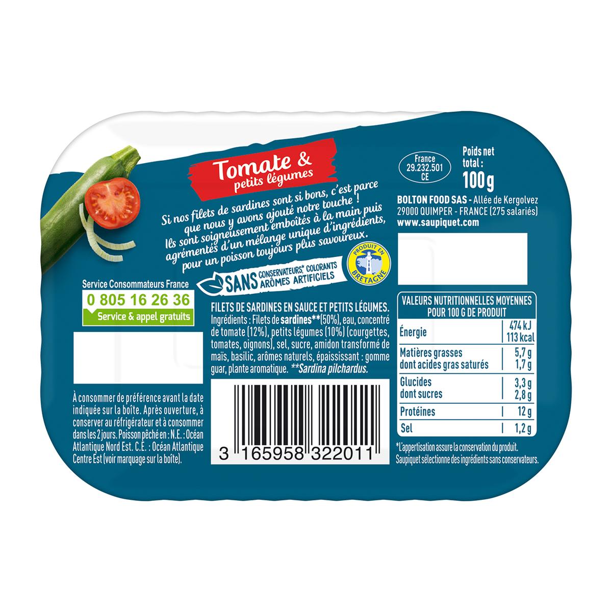 3165958322011 - Saupiquet - Filets de Sardines Tomate et Petits Légumes