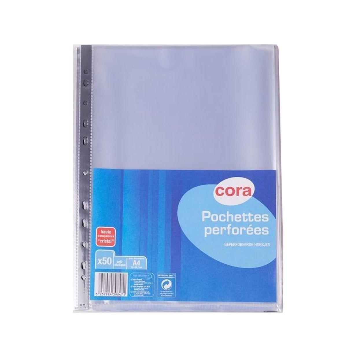 Cora Pochettes transparentes perforées A4 21x29,7 cm, 50 pochettes