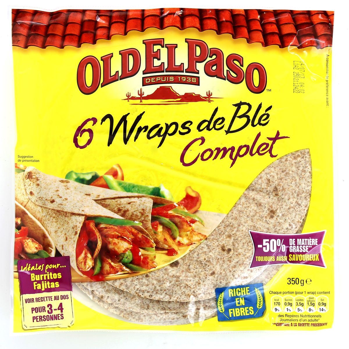 Old el Paso 6 tortillas wraps de blé complet, 350g houra.fr