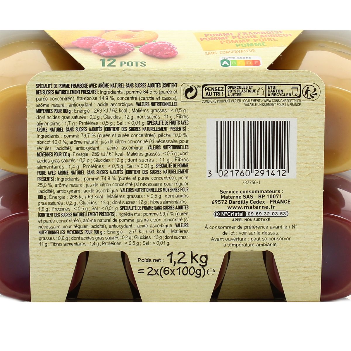 Achat Materne Spécialité de fruits panachés sans sucres ajoutés 12x100g