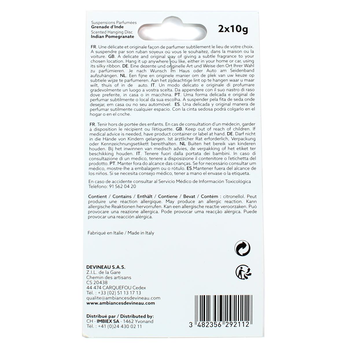 3482356292112 - Ambiances Devineau - 2 Suspensions parfum Grenade d'Inde