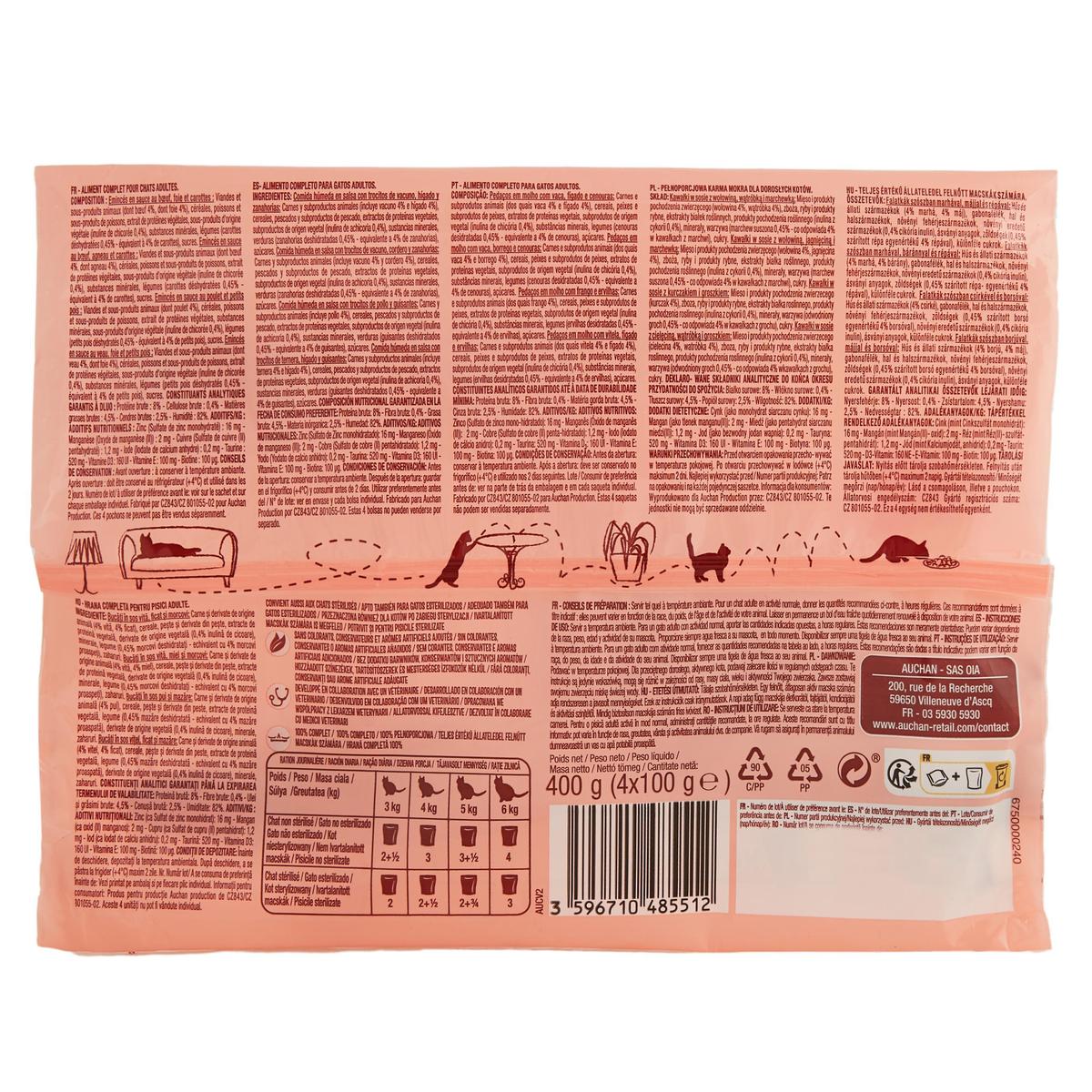 3596710485512 - Auchan - Sachets émincés en sauce viandes et légumes pour chat et chat stérilisé