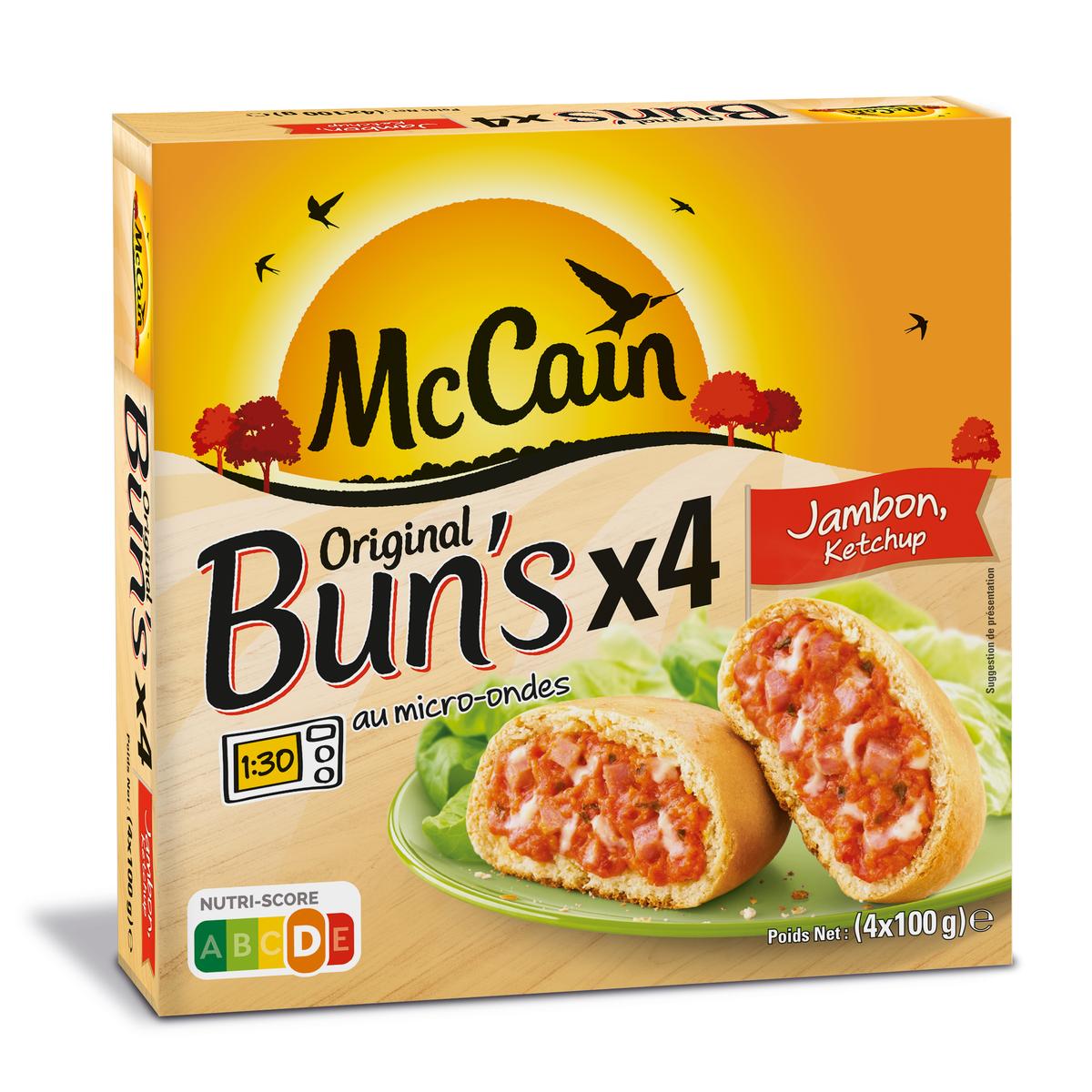 Acheter McCain 4 Original Bun's jambon - ketchup 4x100g, Boite de 400g