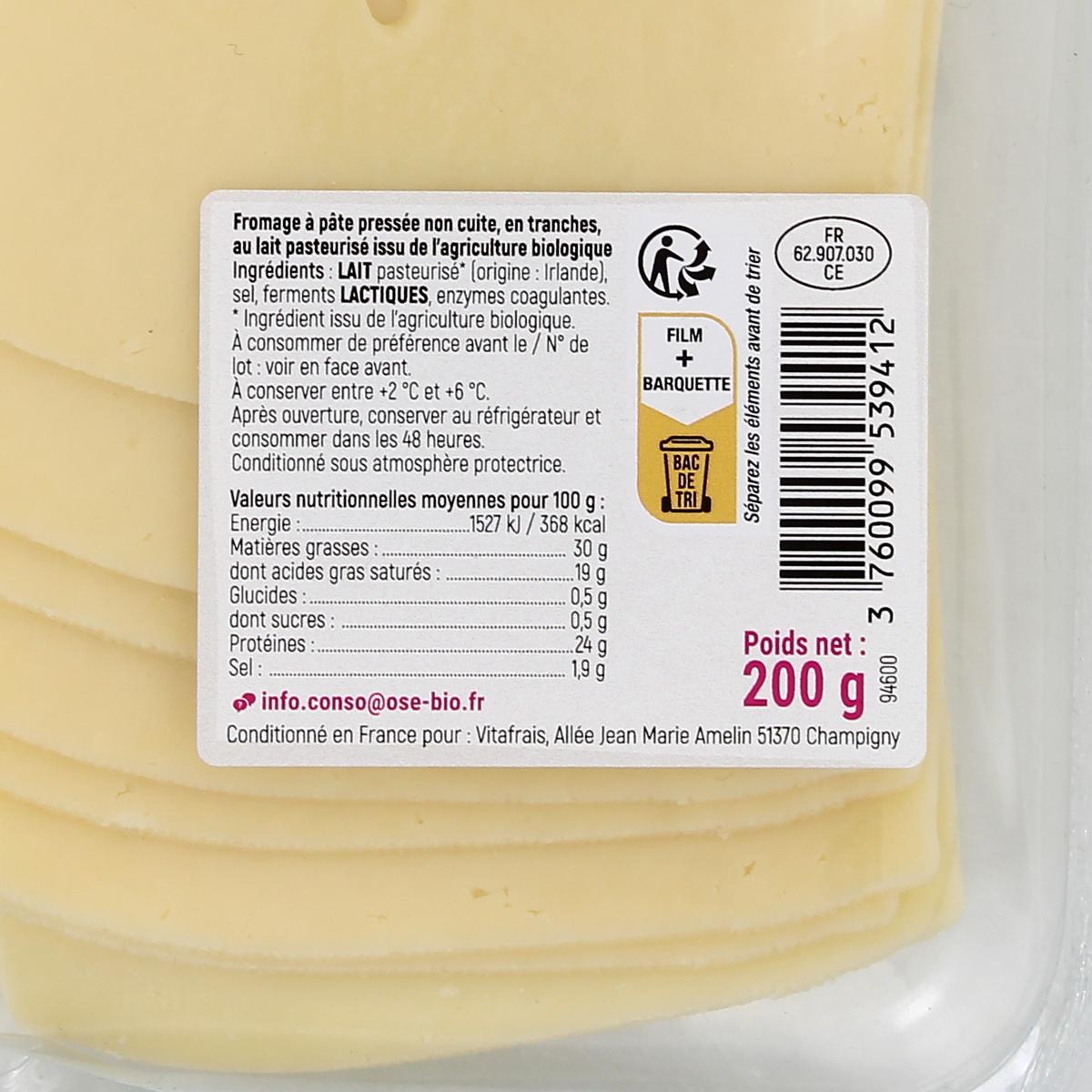 3760099539412 - Osé Bio - Fromage Cheddar bio en tranches, 200g