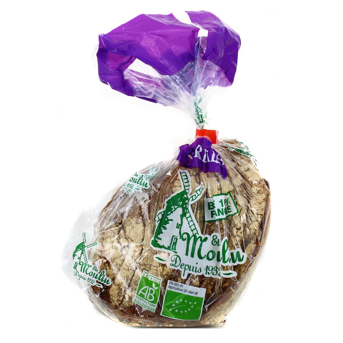 3760116602013 - Etablissements Moulin - Pain Frais Quart de Miche Multicéréales Bio, tranché