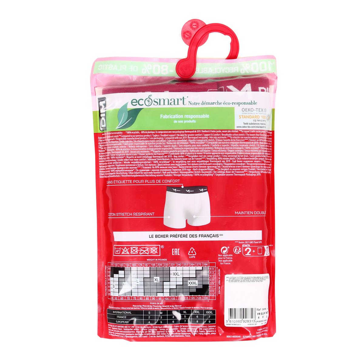 3610860928313 - Dim - Boxers gris, rouge chili et noir Coton Stretch