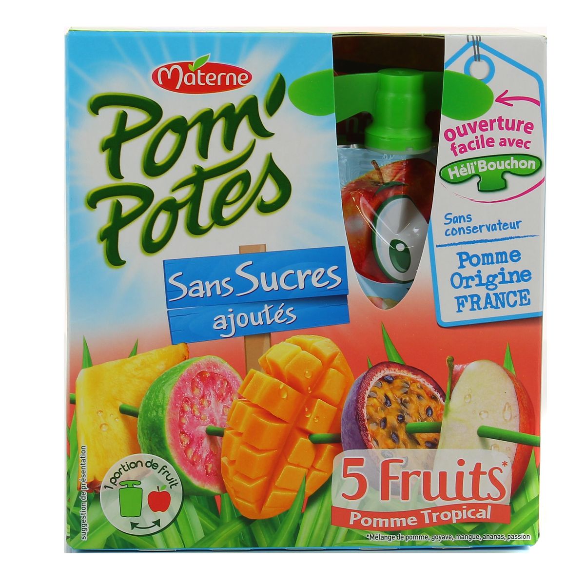 Pom'Potes 5 fruits rouges/5 fruits jaunes sans sucres ajoutés, Materne (12  x 90 g)