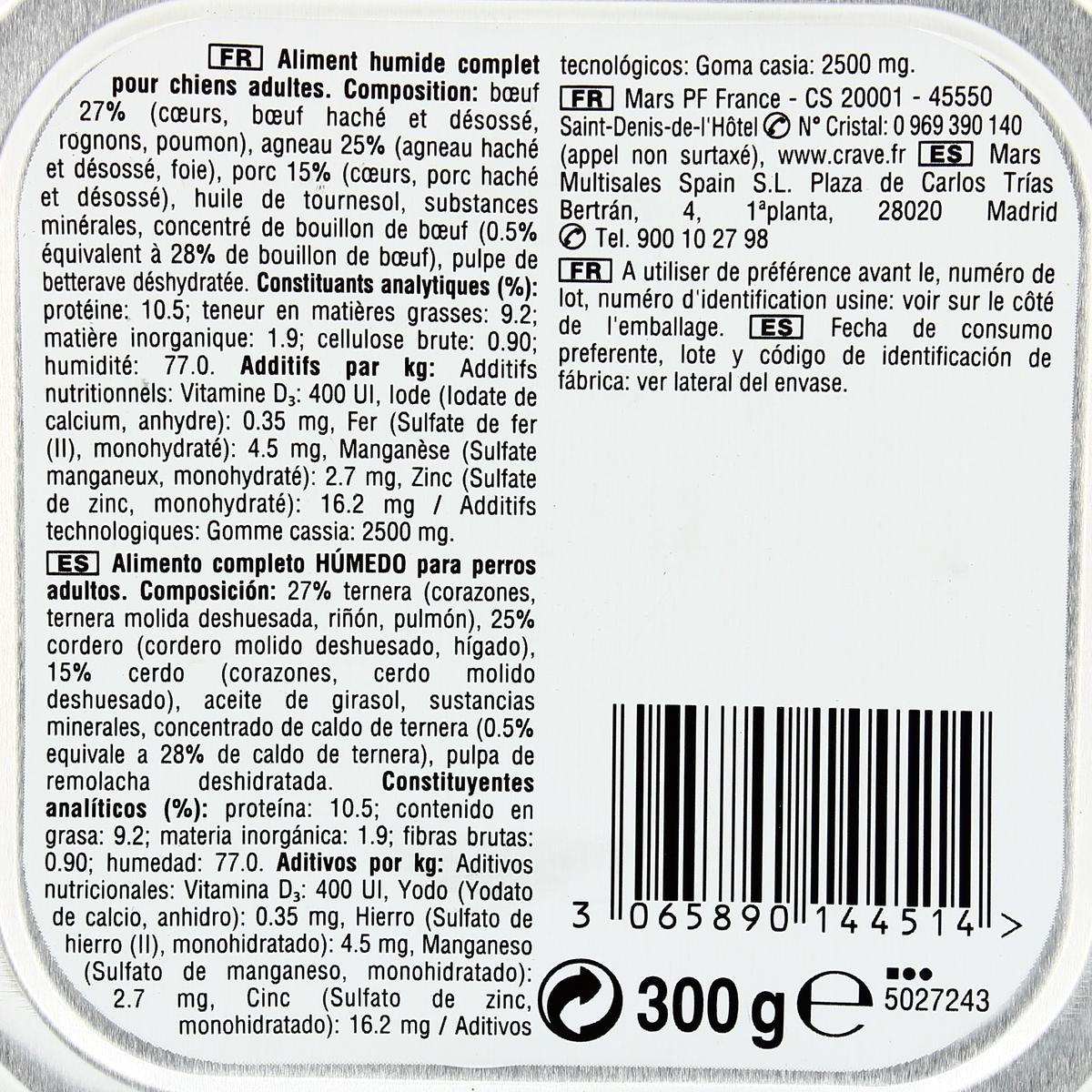 3065890144514 - Crave - Barquette Terrine Agneau Boeuf sans Céréales pour chien adulte