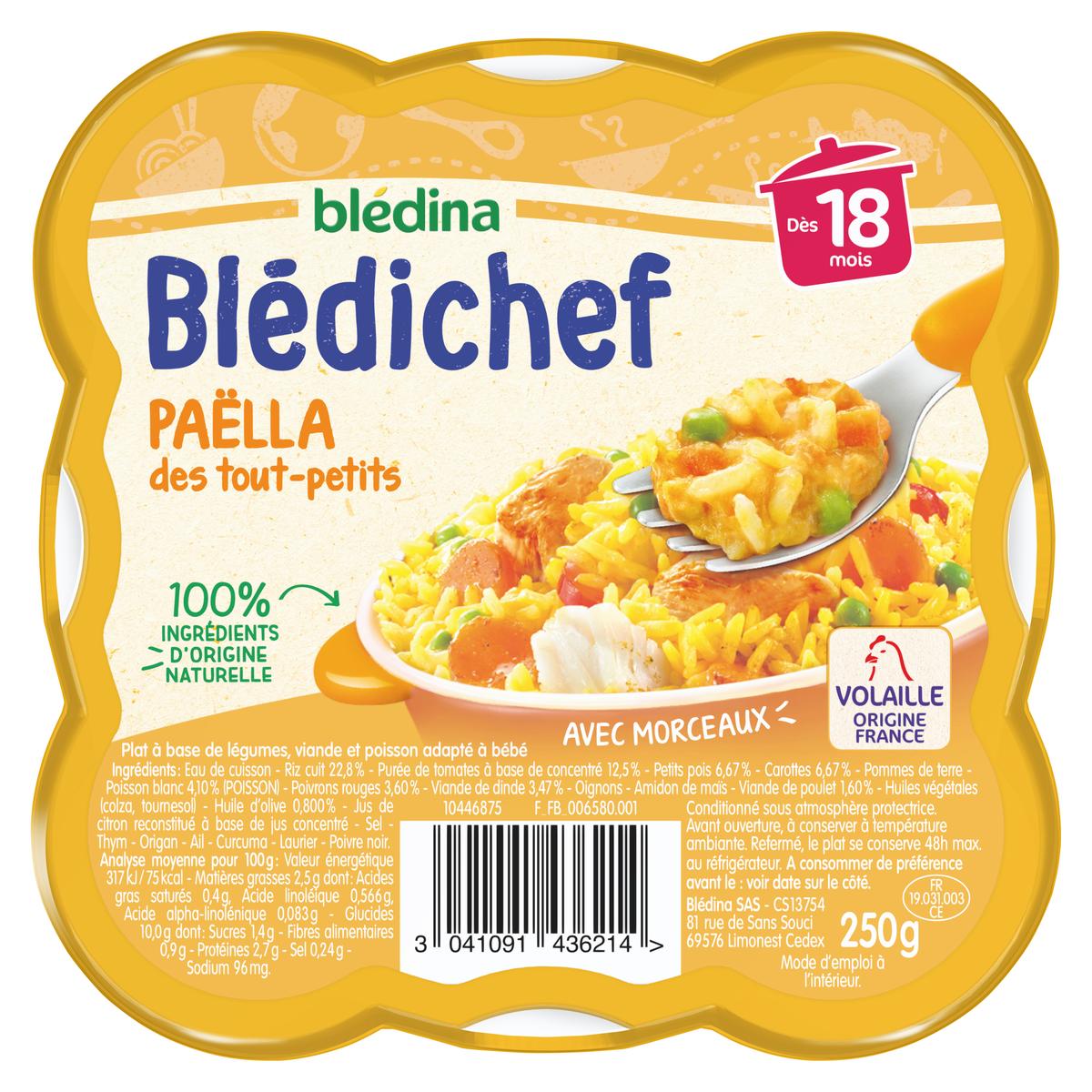 Blédichef Patates douce poulet légumes et spaghetti bolognaise - dès 15  mois, Blédina (4 x 230 g)