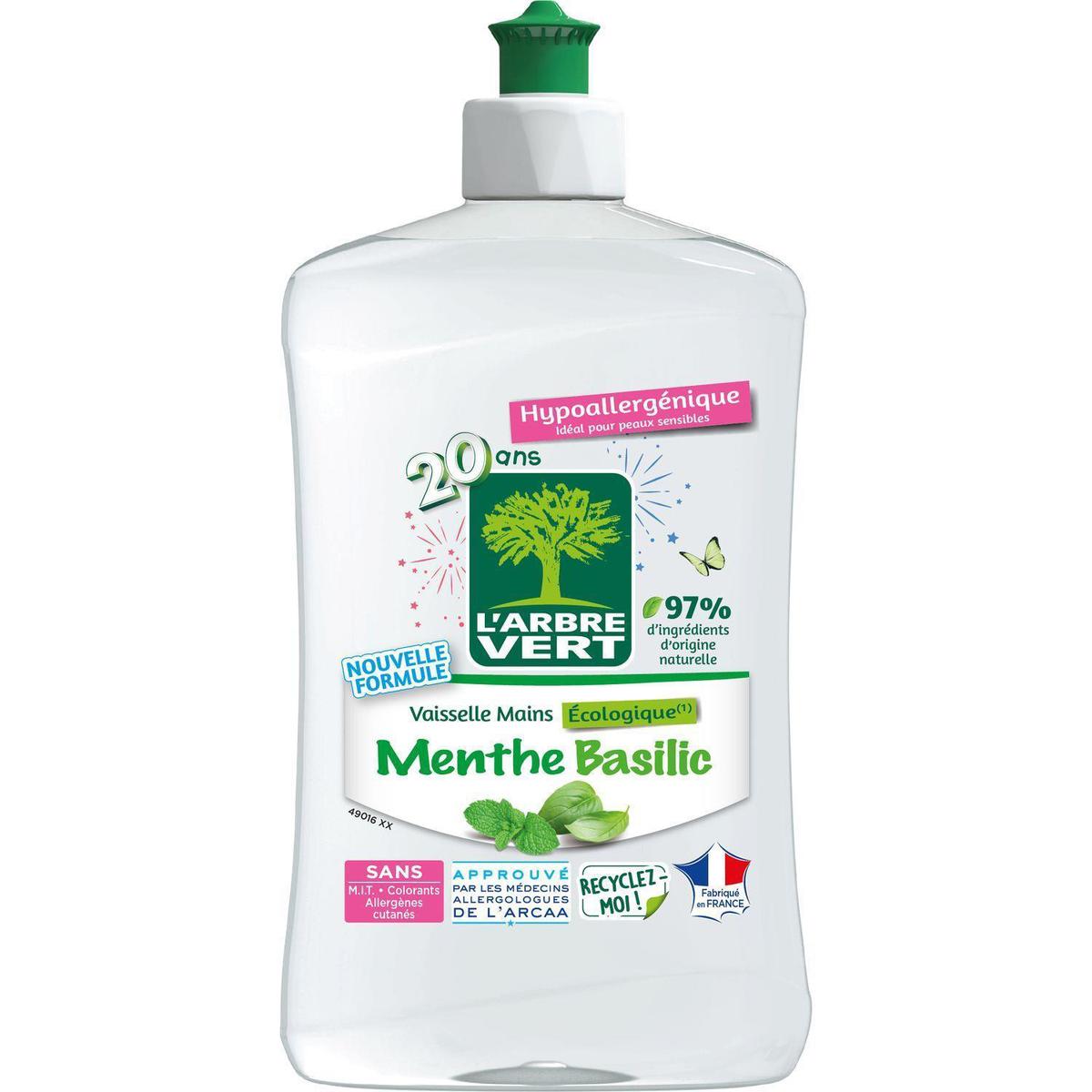 Achat / Vente L'arbre Vert Liquide vaisselle menthe basilic, 500ml