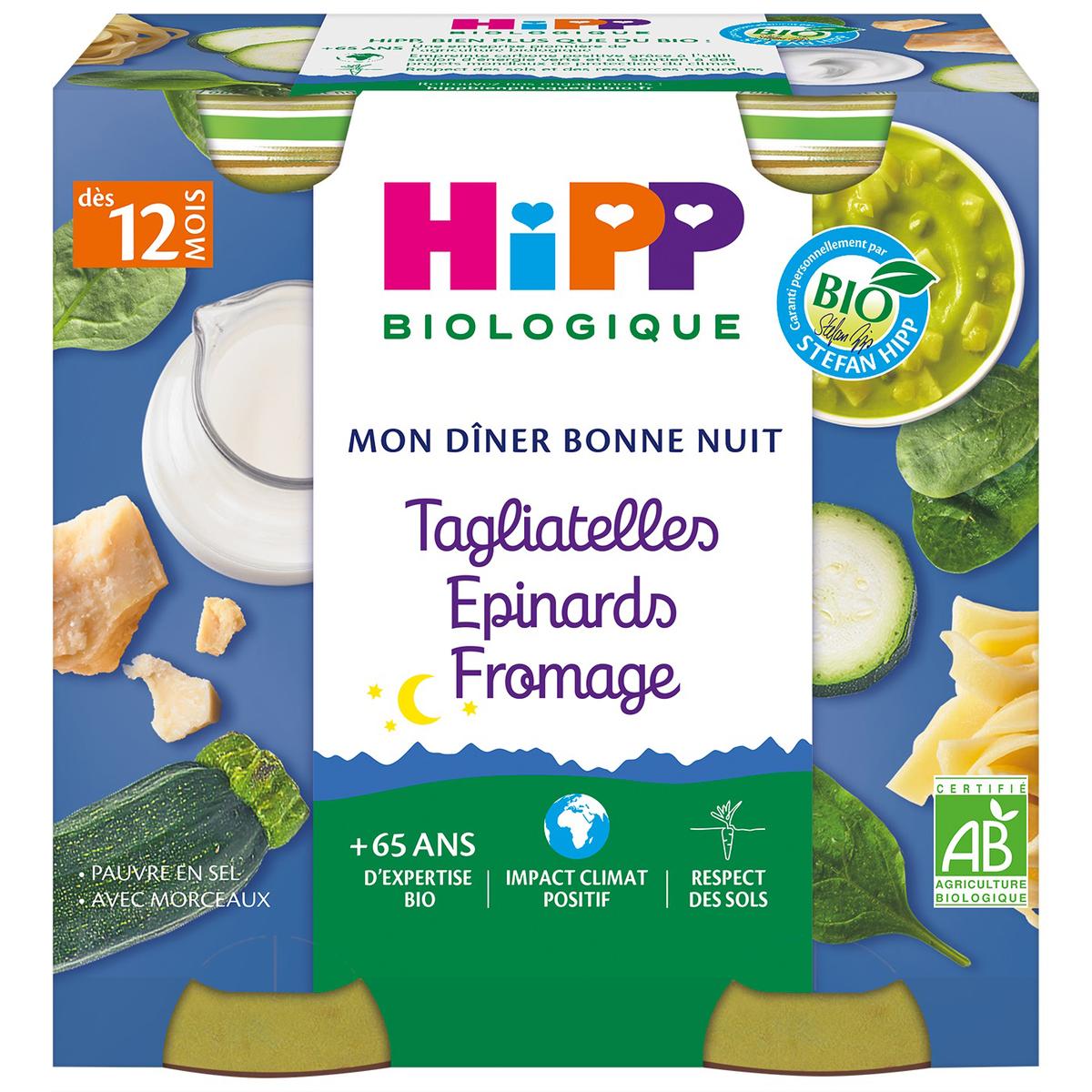 4062300087514 - Hipp - Mon Dîner Bonne Nuit - Tagliatelles Epinards Fromage Bio Pot Bébé Dès 12 mois
