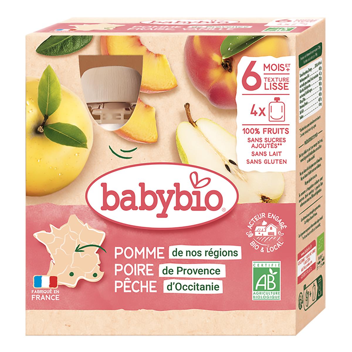3288131540115 - Babybio - Pomme, Poire, Pêche Bio Gourde Bébé Dès 6 mois