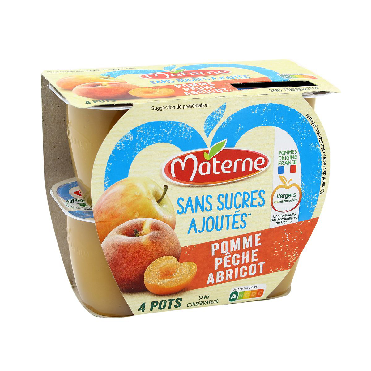 Acheter Materne Purée pomme pêche abricot sans sucre ajoutés, 4X100g