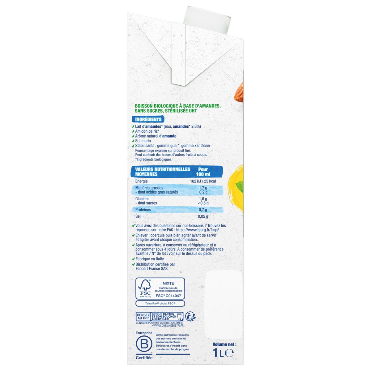 3229820787015 - Bjorg - Lait d'Amande Sans Sucres Ajoutés Boisson Végétale Bio