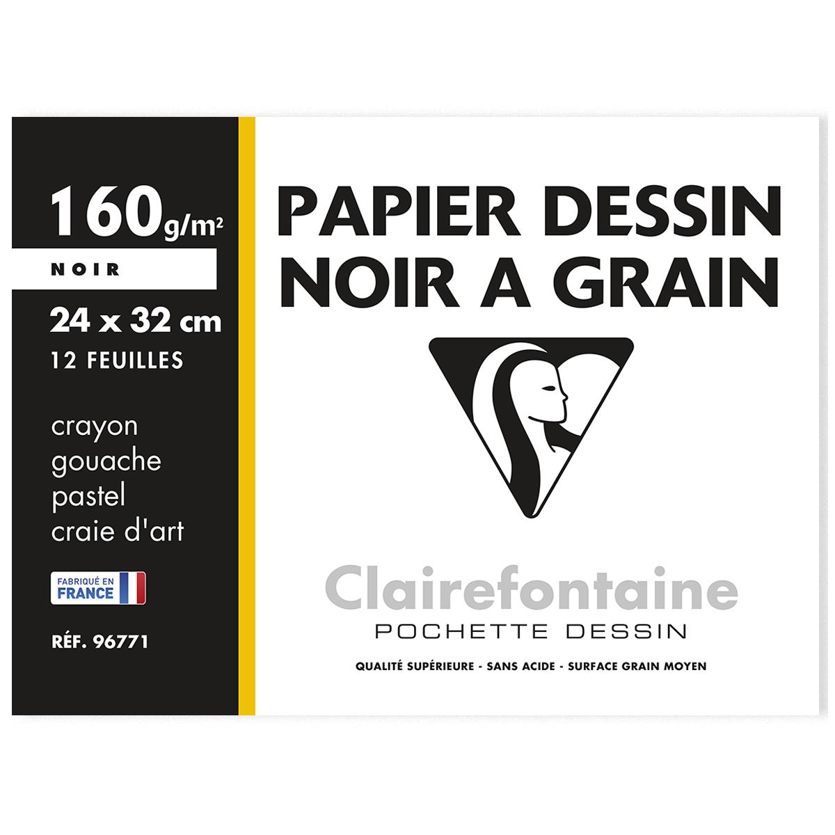 3329680967715 - Clairefontaine - Feuilles de dessin 24 x 32 cm 160 g/m² noir
