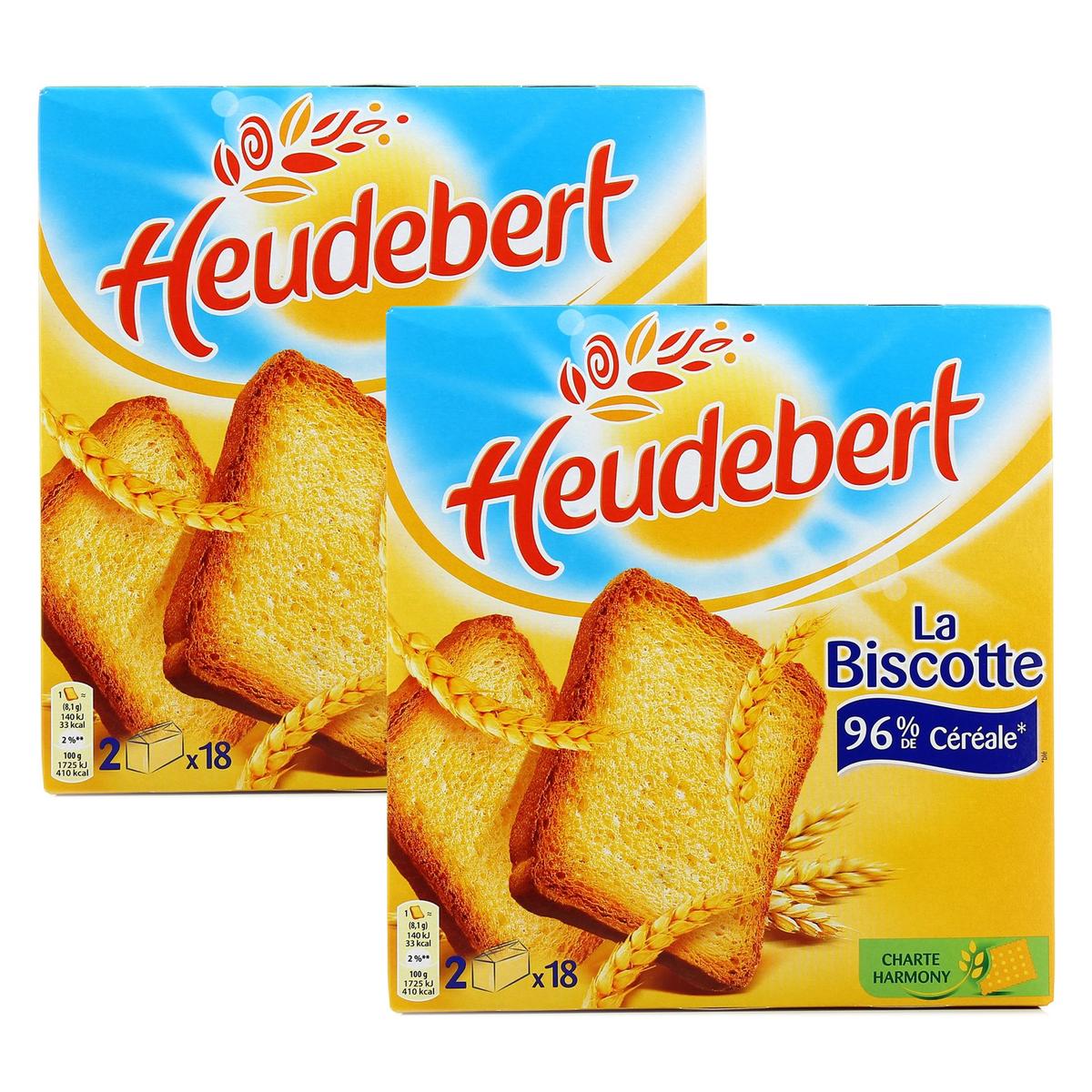 Promotion Heudebert La biscotte nature 96% céréales, Lot de 2x290g