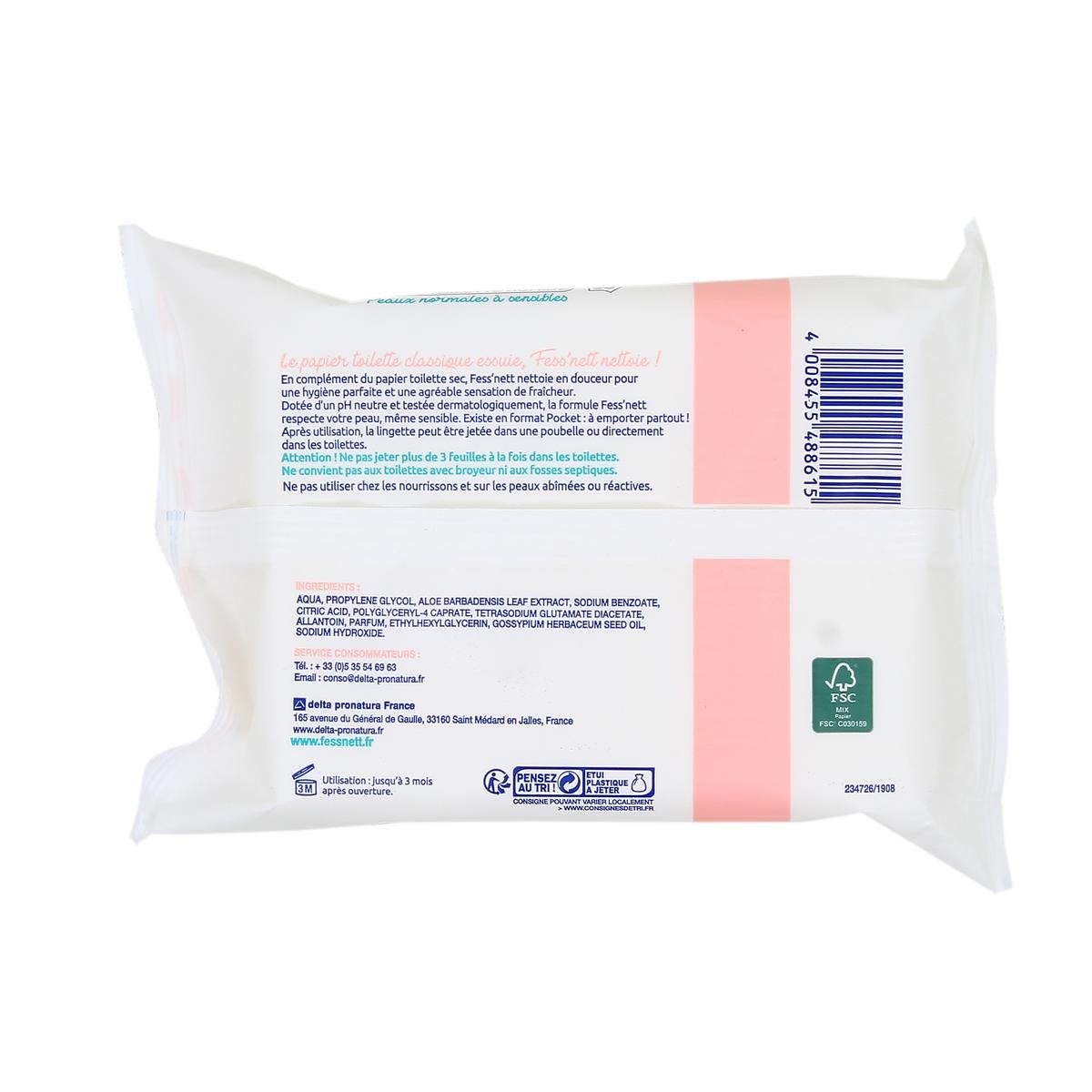 Fess Net Lingette Papier toilette humide fleur de coton peaux sensibles à  normales