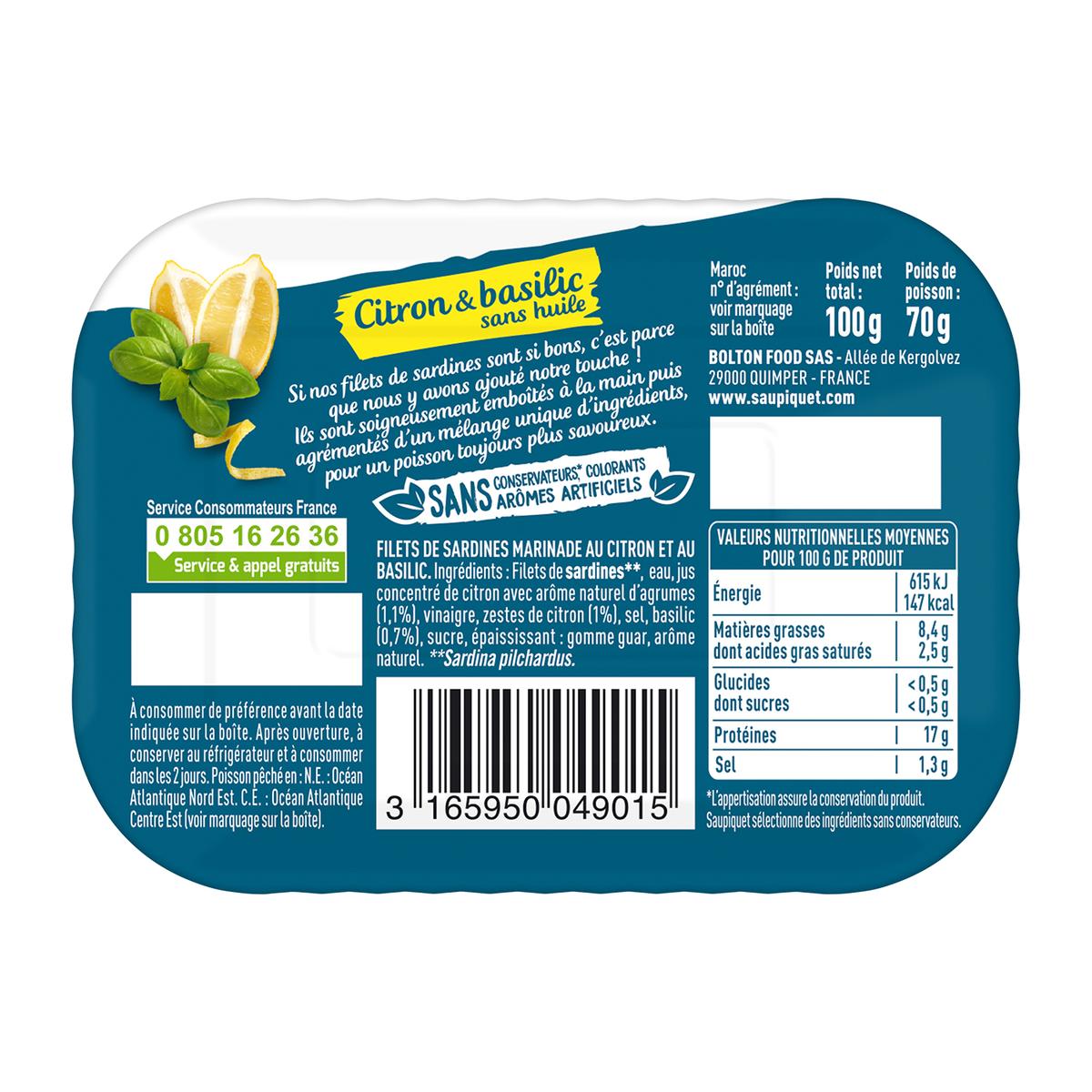 3165950049015 - Saupiquet - Filets de Sardines Citron et Basilic