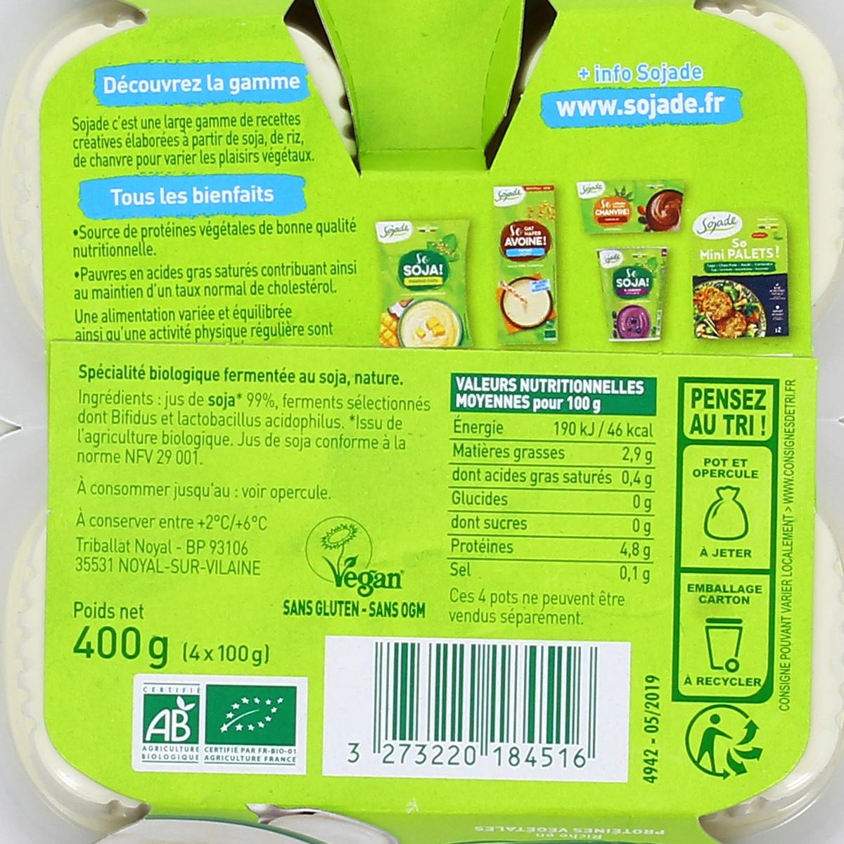 3273220184516 - Sojade - Spécialité bio au soja nature Vegan