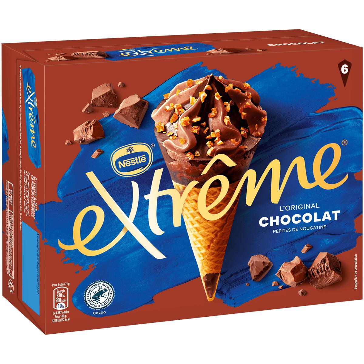 Achat Extrême 6 cônes glacés chocolat et pépites de nougatine 6x120ml