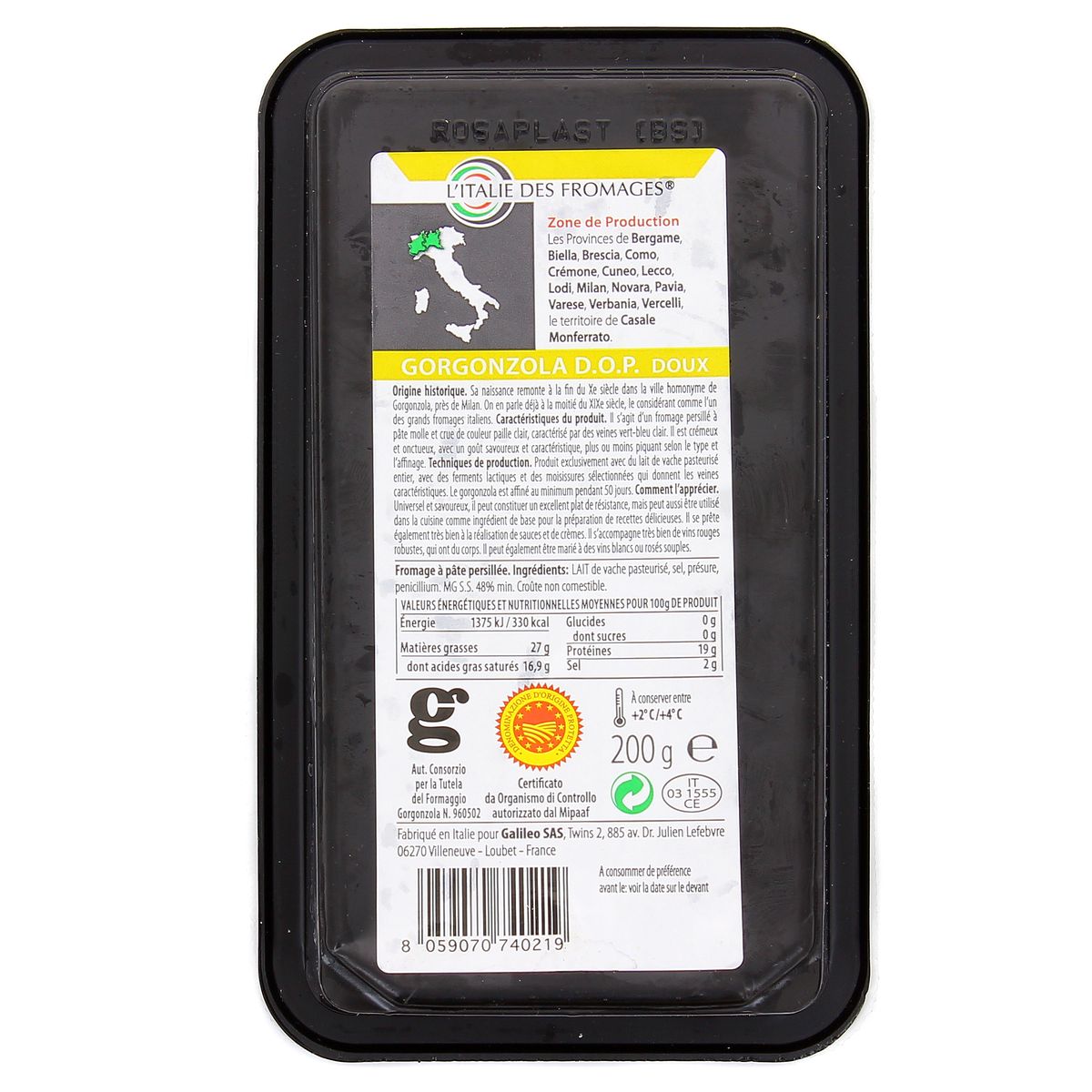 8033976400217 - Galileo - L'Italie des fromages - Gorgonzola dolce - Lait de vache pasteurisé