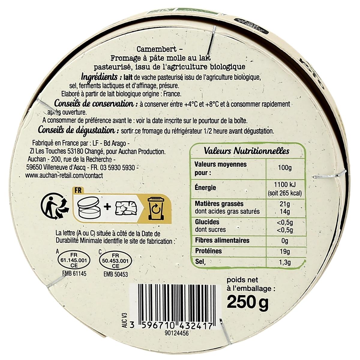3596710432417 - Auchan BIO - Camembert moulé à la louche bio
