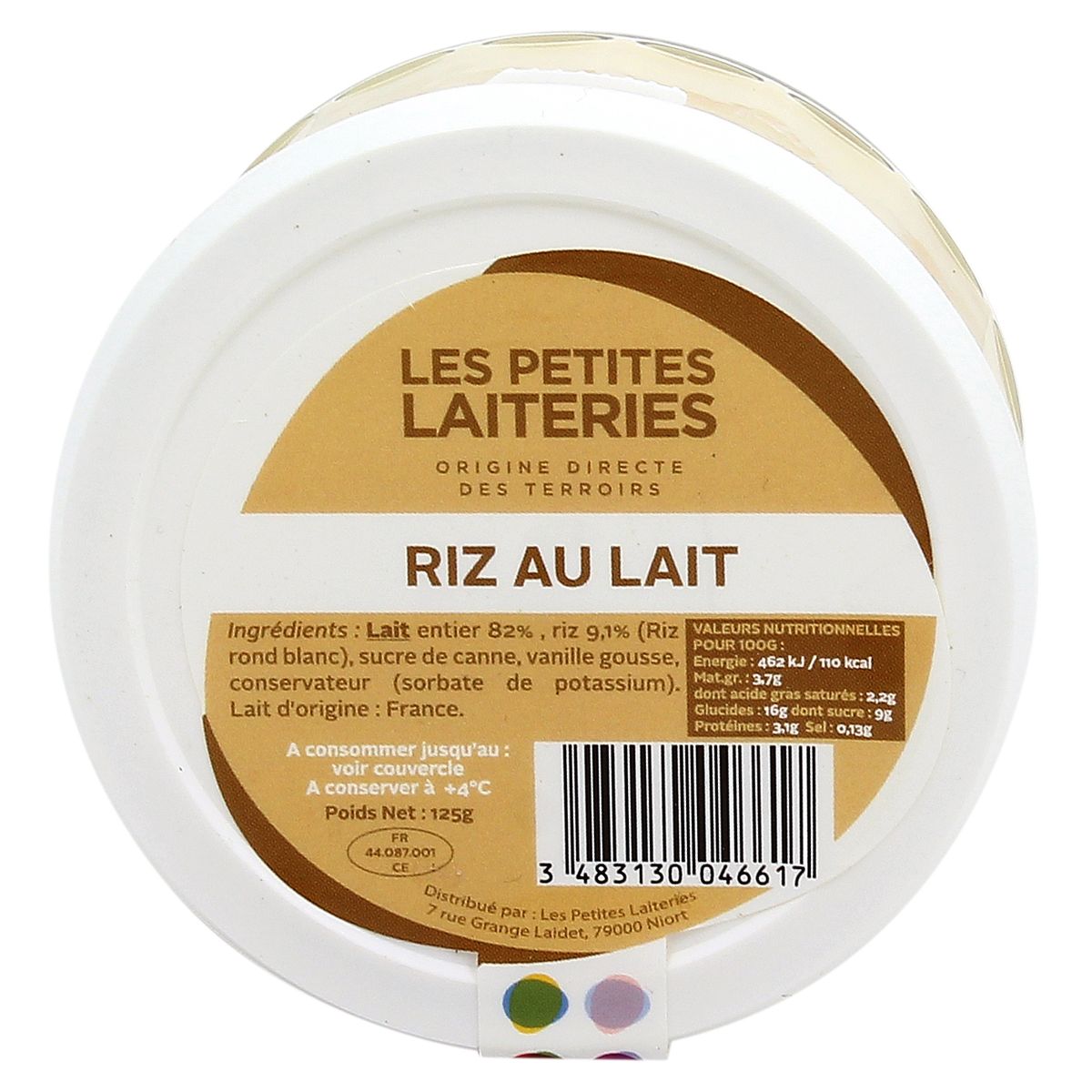 3483130046617 - Les Petites Laiteries - Petit Pot de Riz au lait - Lait de vache pasteurisé