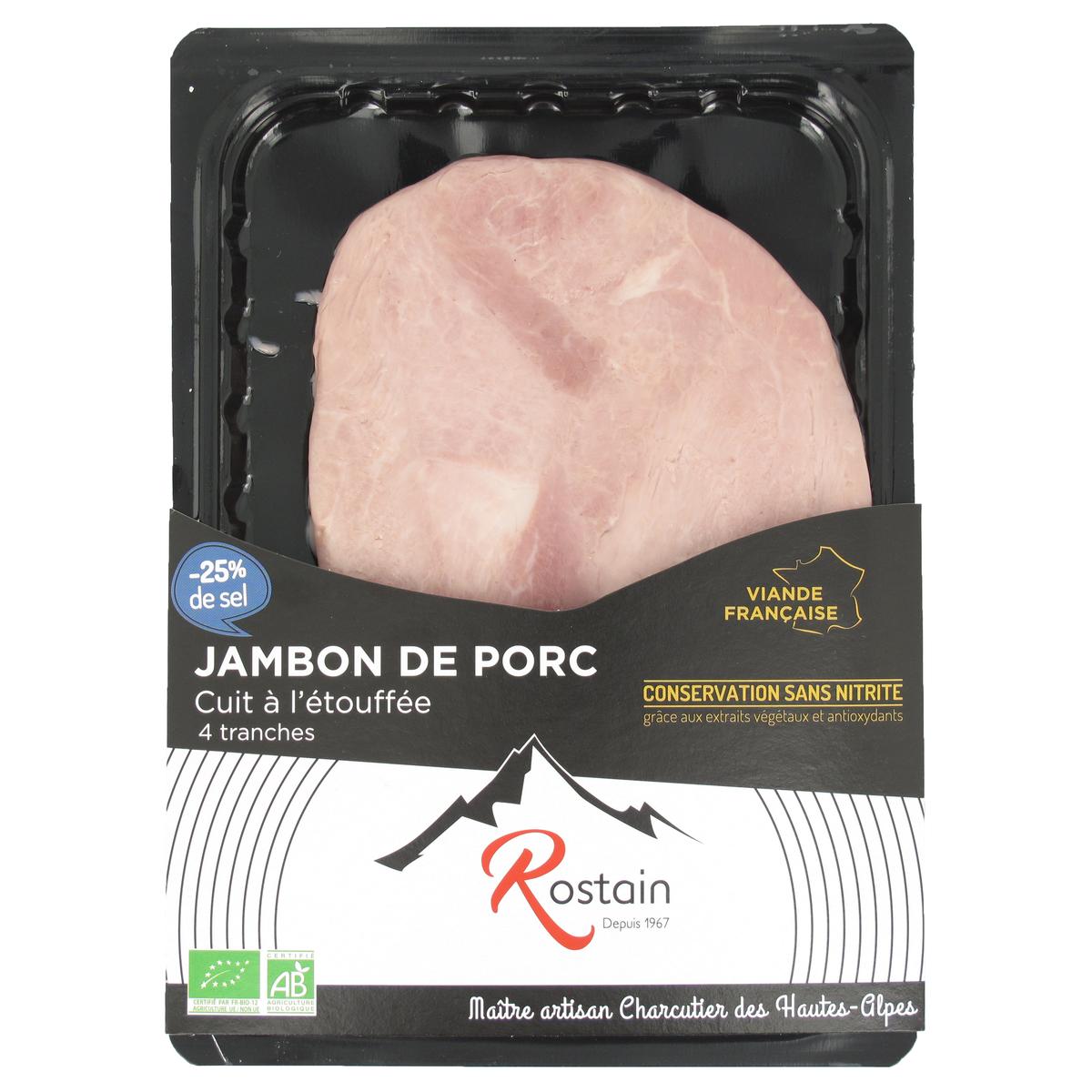 3507172000618 - Rostain - Jambon Bio -25% de Sel, sans Nitrite ni Nitrate Ajouté