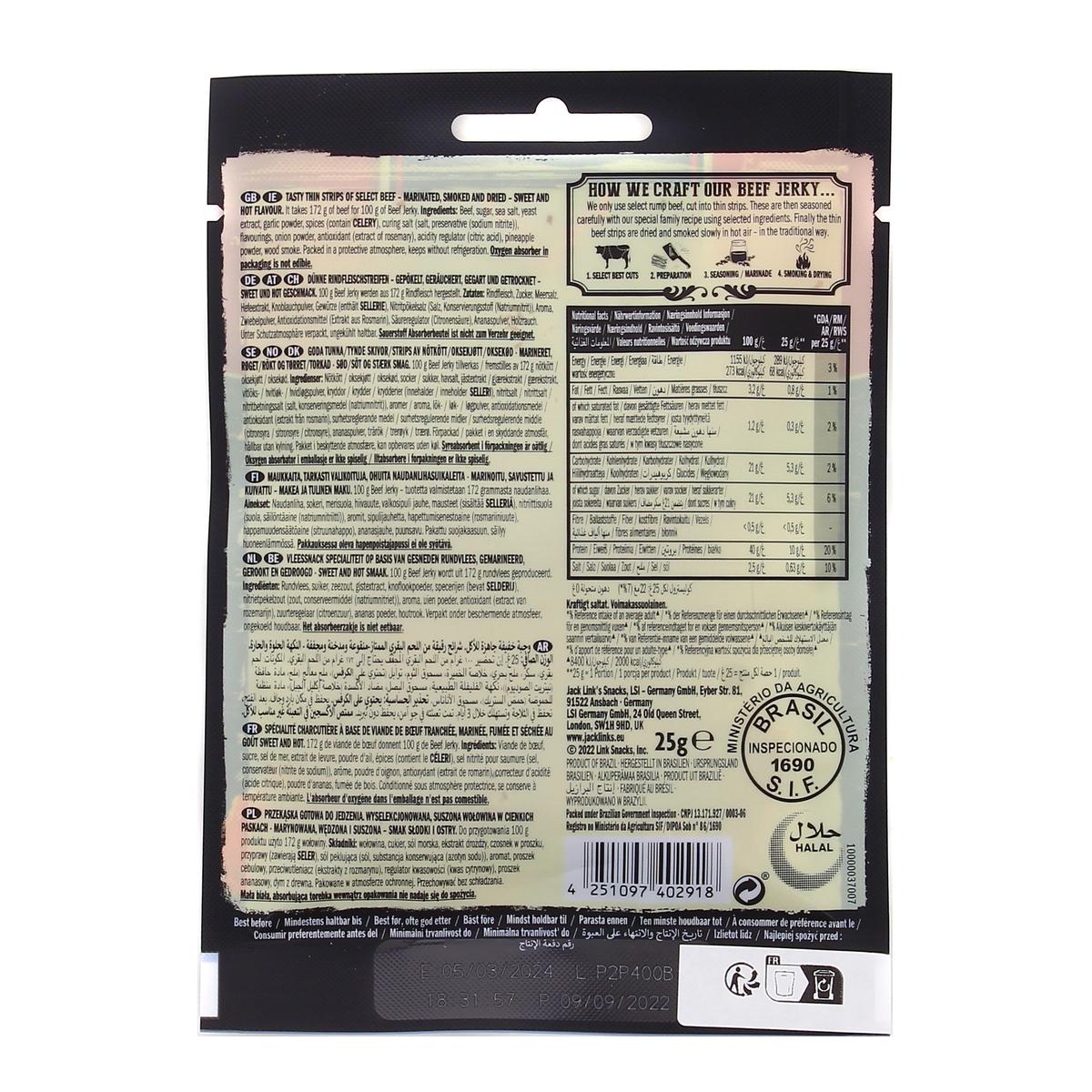 4251097402918 - Jack Links - Beef Jerky Sweet & Hot - Snack de boeuf séché
