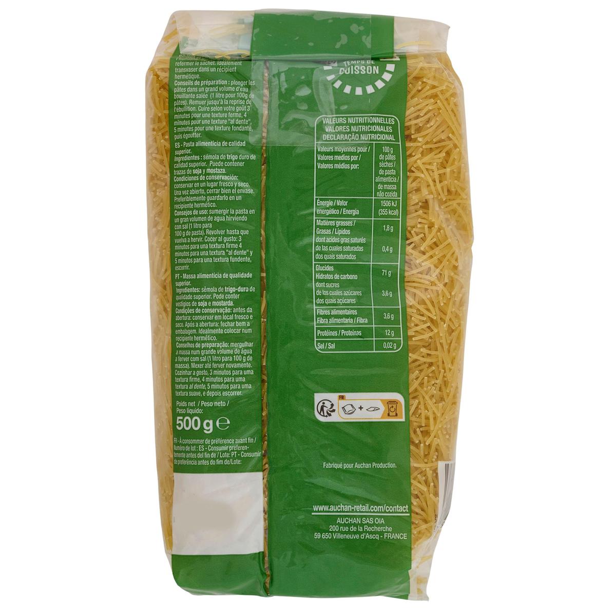 3596710478118 - Auchan - Pâtes Cheveux d'Ange cuisson rapide 3 min