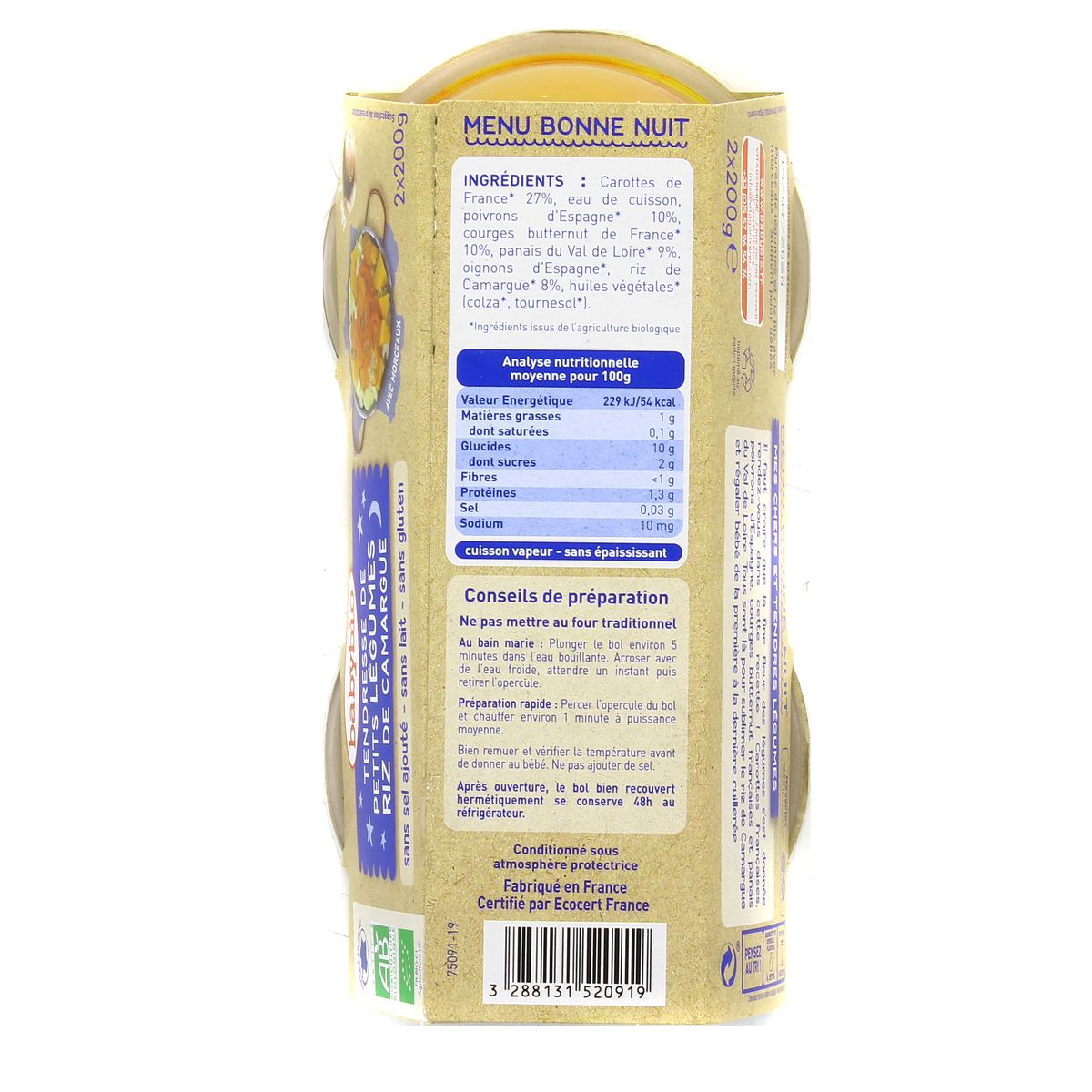 3288131520919 - Babybio - Tendresse de Légumes, Riz, Butternut Bio Bol Bébé Dès 12 mois